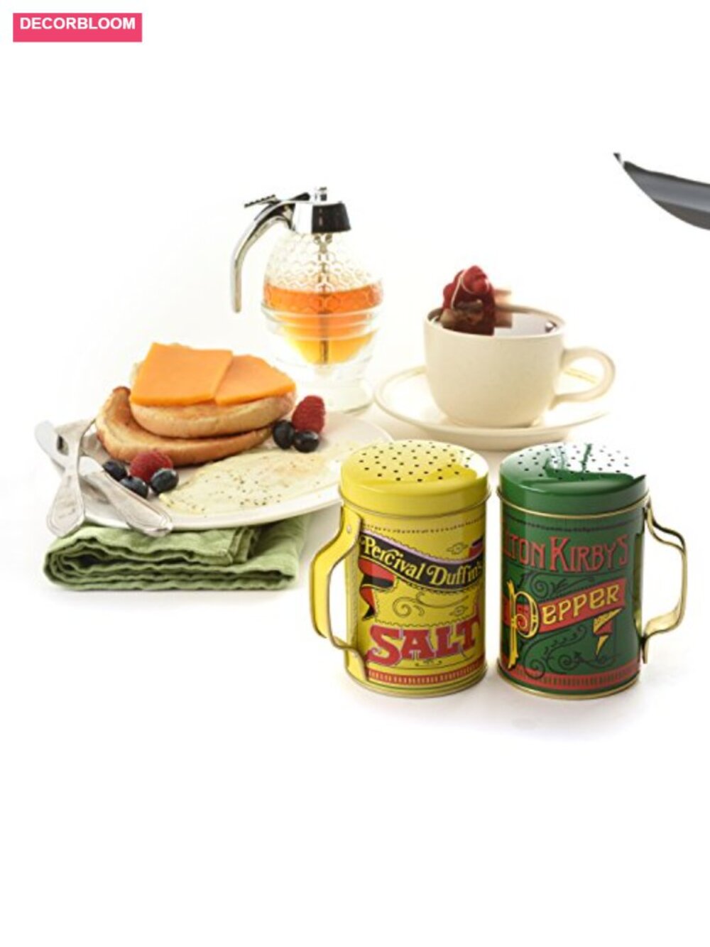 Salt and Pepper Shaker Set Tin Plated Steel 10oz Capacity Nostalgic Design - Picture 4 of 4